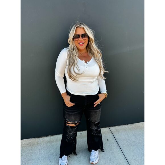 Blakeley Brooklyn Snap Henley Top White XS - Picture 1 of 1
